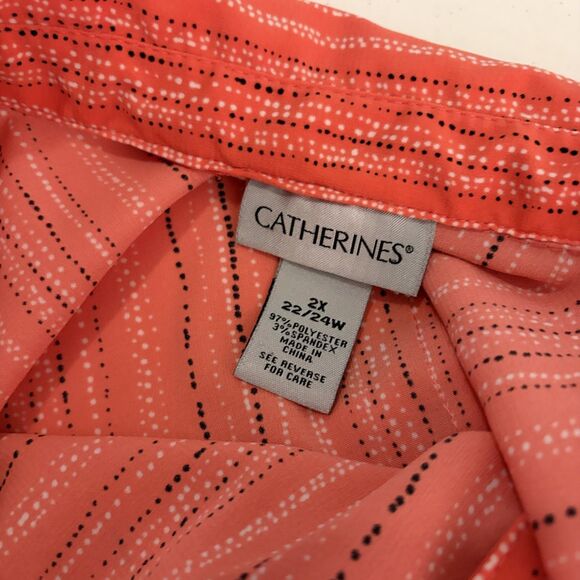 Catherines Blouse Women's 2X Striped V-Neck Button Up 3/4 Sleeve Collared Top - Picture 8 of 9